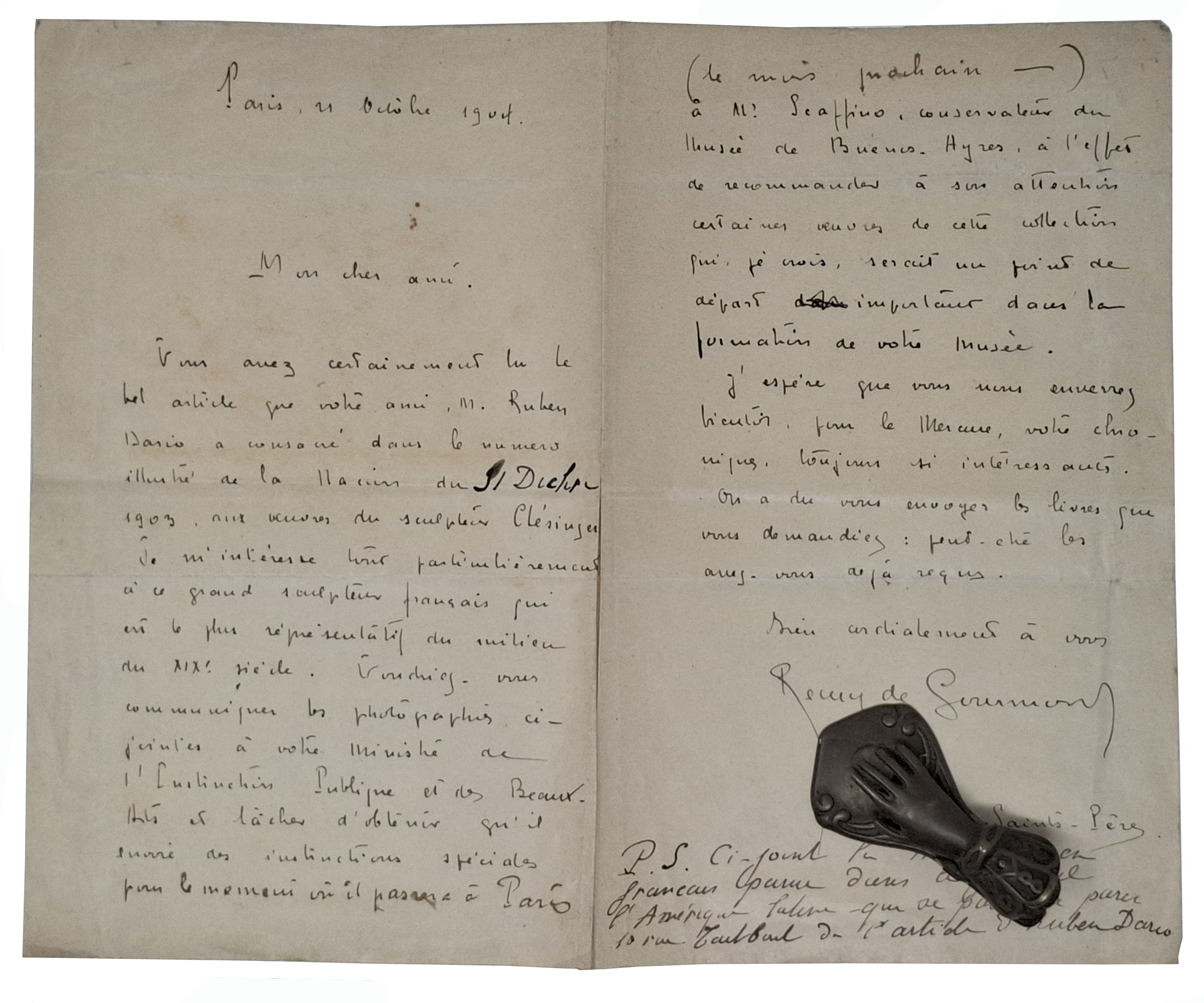 lettera manoscritta con autografo originale di Remy De Gourmont