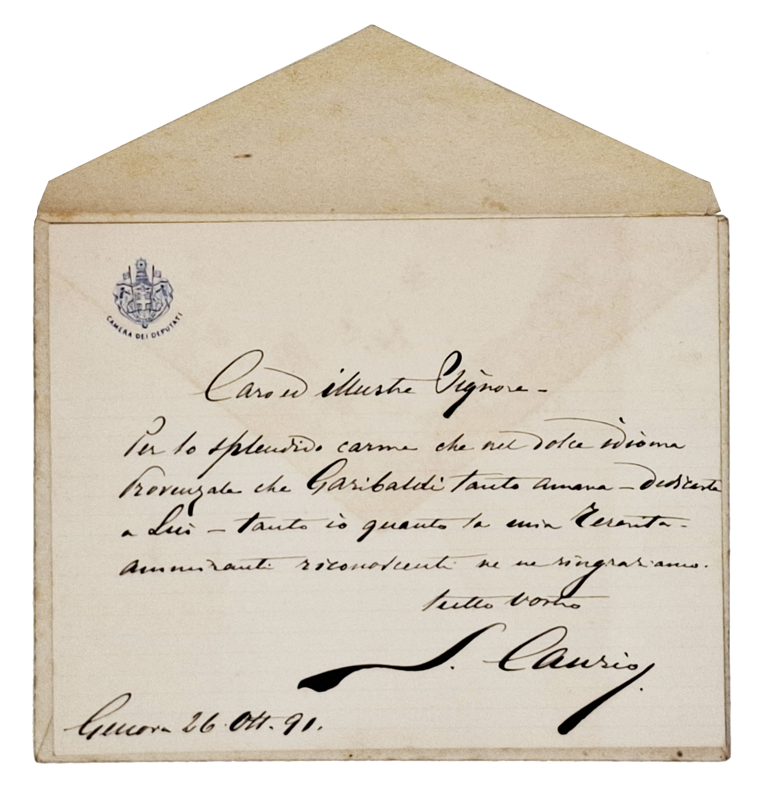 lettera manoscritta con autografo originale di Stefano Canzio