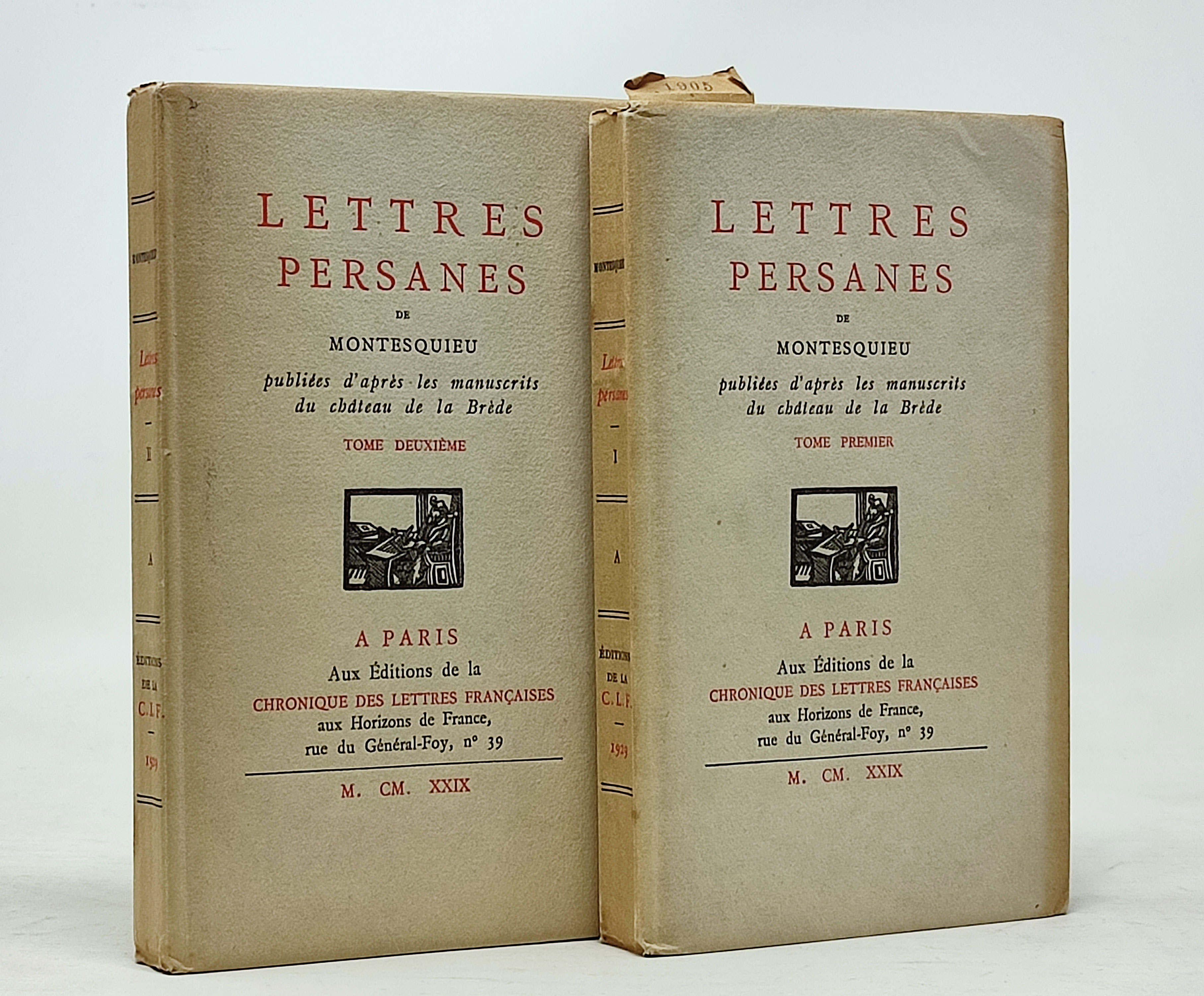 LETTRES PERSANES DE MONTESQUIEU publiees d'apres les manuscrits du chateau …