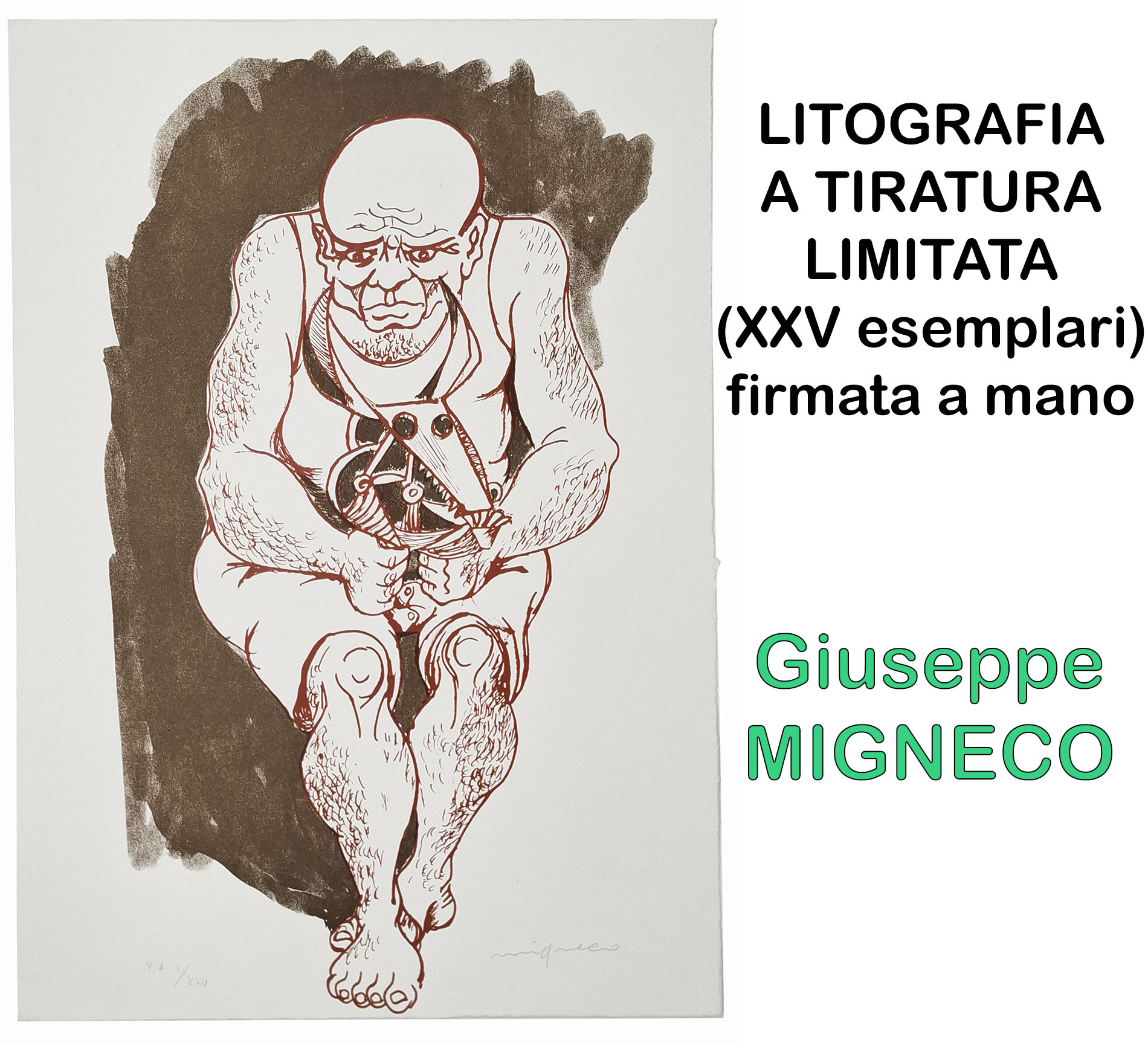 LITOGRAFIA A COLORI uomo seduto