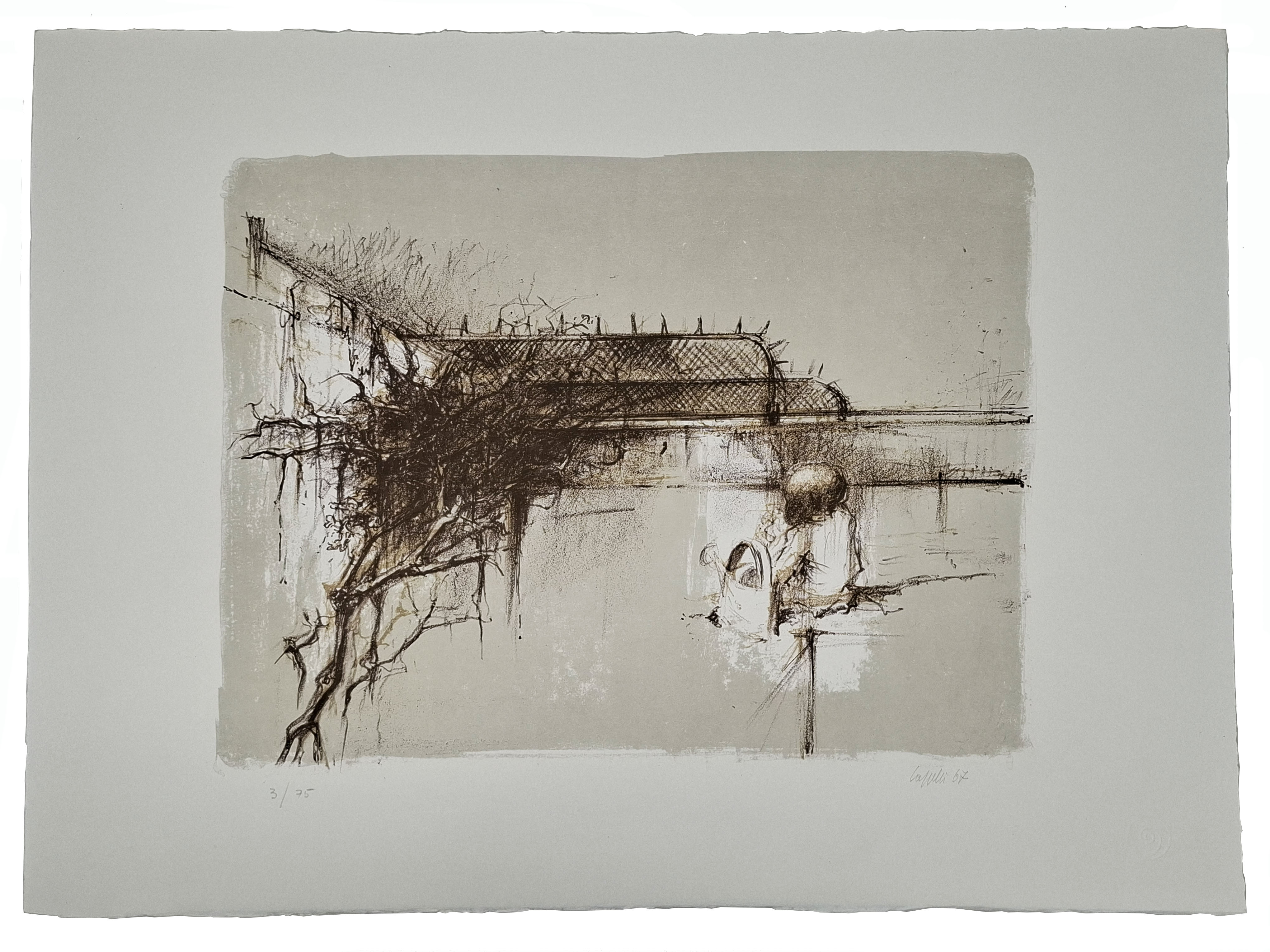 Litografia senza titolo numerata e firmata - bambina con innaffiatoio …