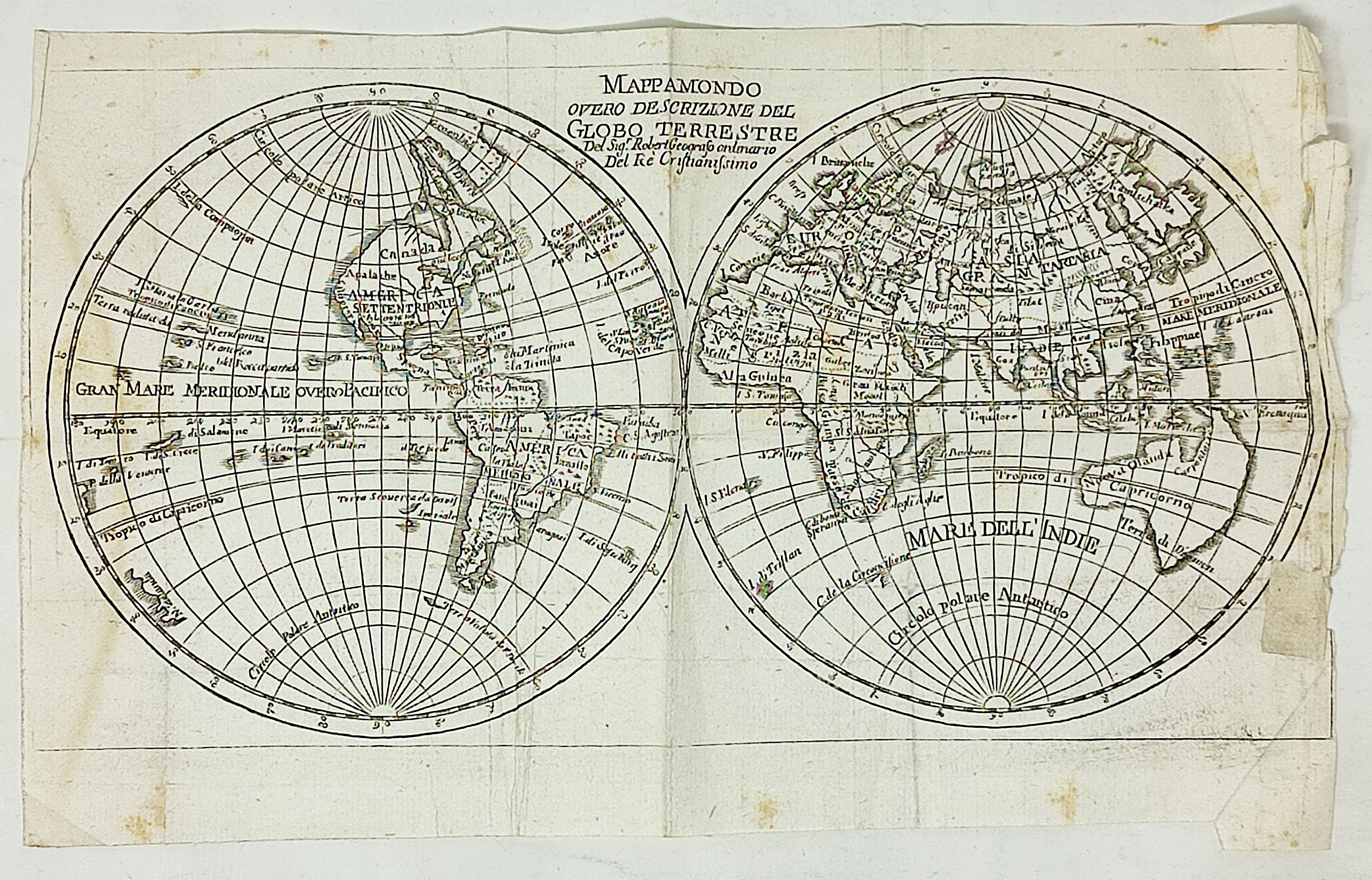 MAPPAMONDO OVERO DESCRIZIONE DEL GLOBO TERRESTRE del Sig.r Robert Geografo …
