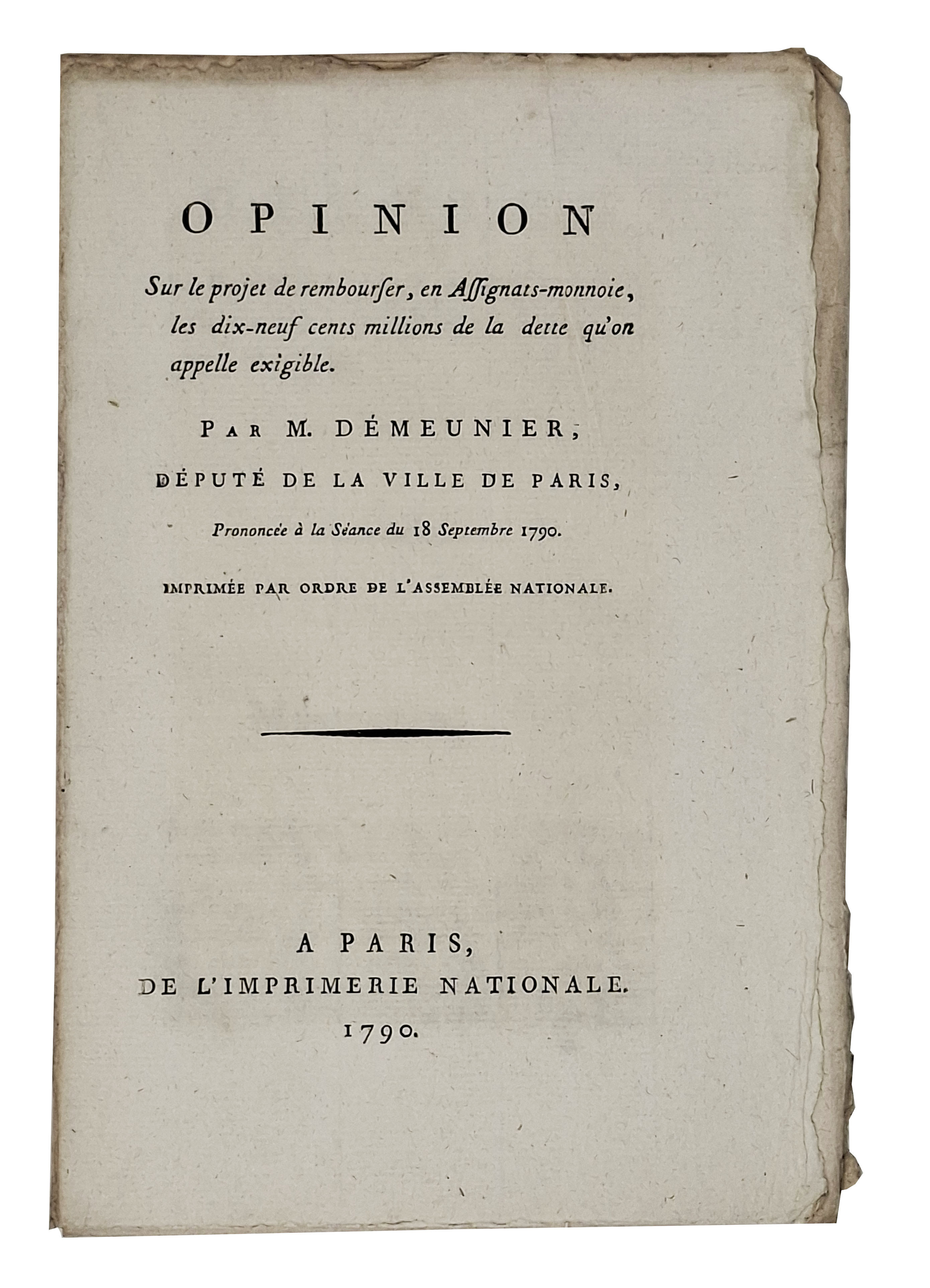 OPINION SUR LA PROJET DE REMBOURSER, EN ASSIGNATS-MONNOIE, LES DIX-NEUF …