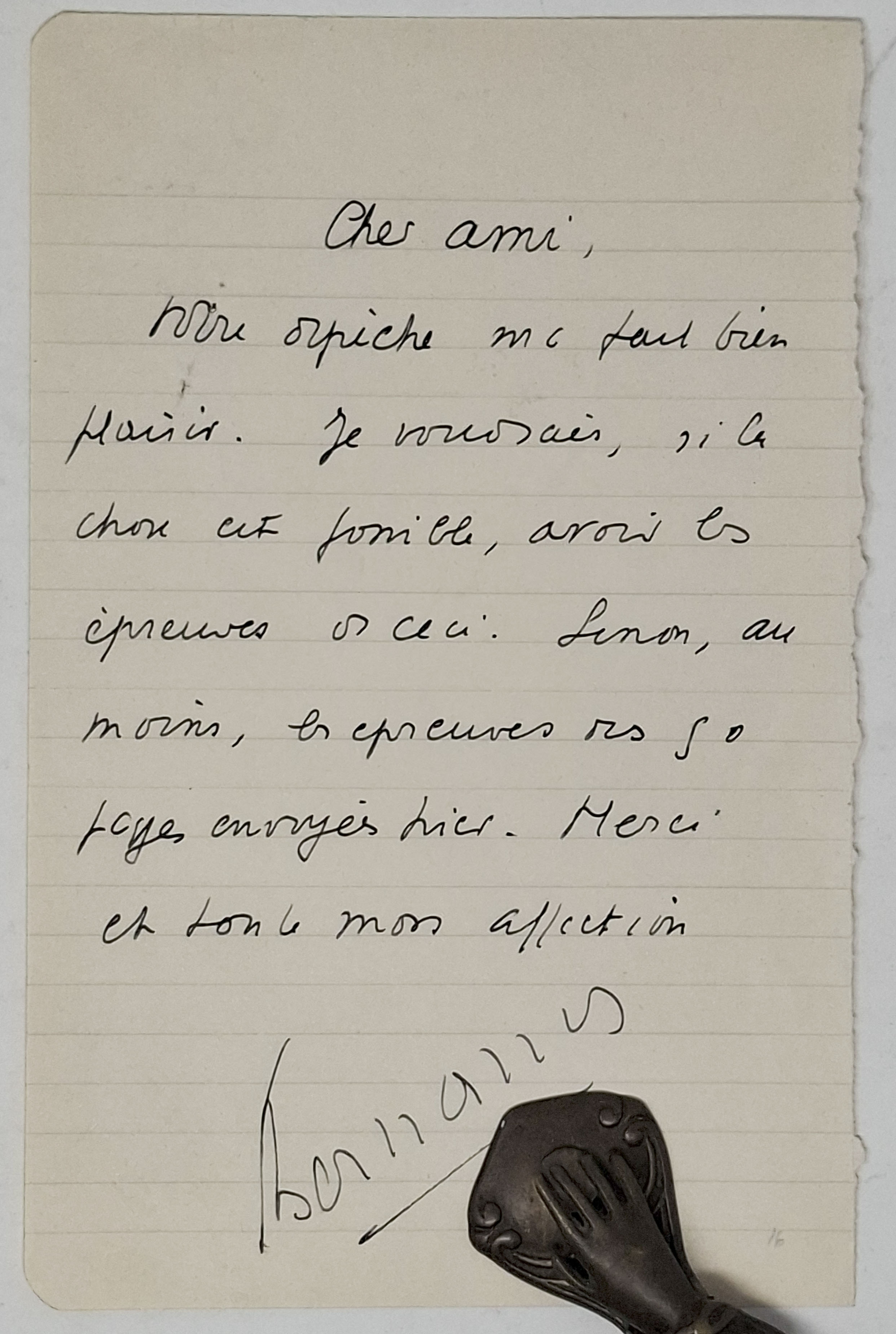 testo manoscritto con autografo originale di Georges Bernanos
