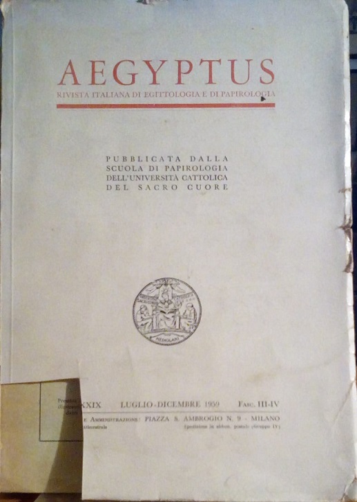 AEGYPTUS, RIVISTA ITALIANA DI EGITTOLOGIA E DI PAPIROLOGIA - ANNO …