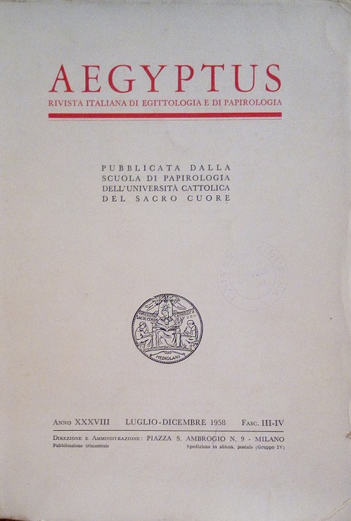 AEGYPTUS, RIVISTA ITALIANA DI EGITTOLOGIA E DI PAPIROLOGIA - ANNO …