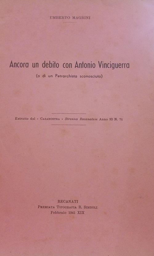 ANCORA UN DEBITO CON ANTONIO VINCIGUERRA (O DI UN PETRARCHISTA …