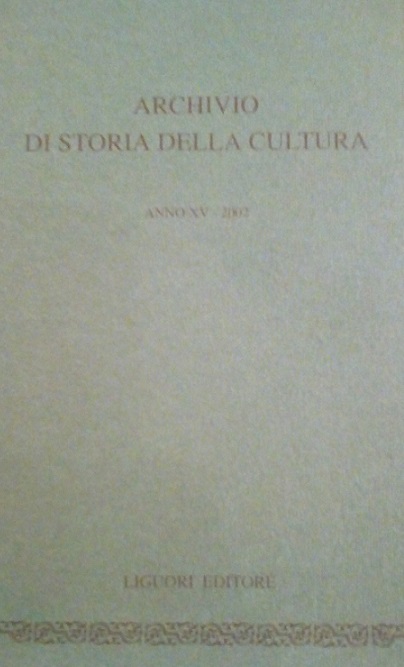 ARCHIVIO DI STORIA DELLA CULTURA - ANNO XV