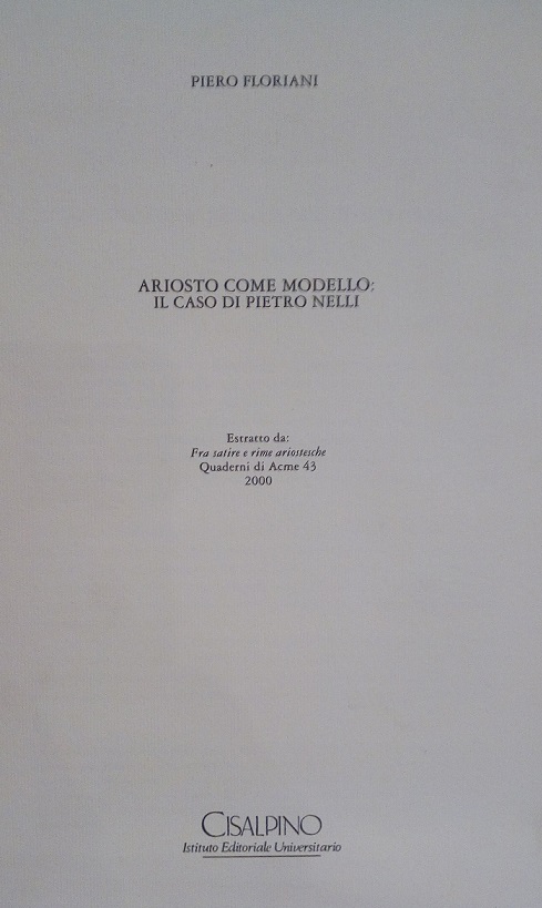ARIOSTO COME MODELLO: IL CASO DI PIETRO NELLI - ESTRATTO …
