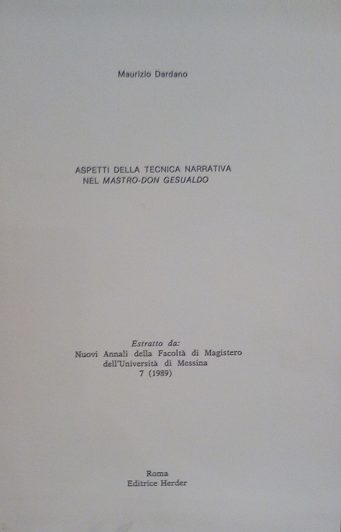 ASPETTI DELLA TECNICA NARRATIVA NEL MASTRO-DON GESUALDO - ESTRATTO DA …