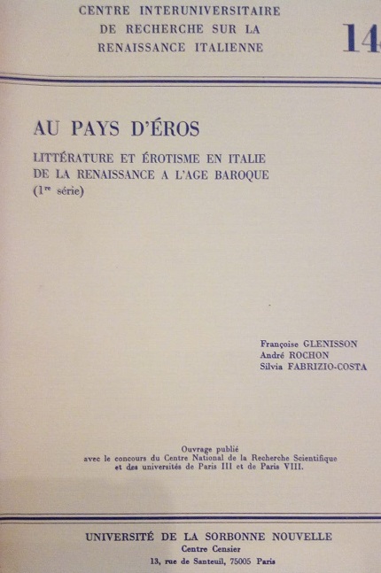 AU PAYS D'EROS - LITTERATURE ET EROTISME EN ITALIE DA …