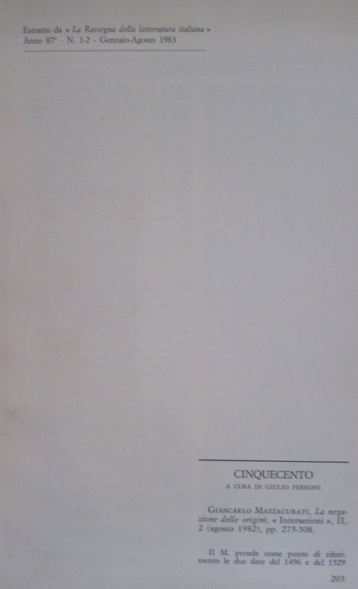 CINQUECENTO - GIANCARLO MAZZACURATI, LA NEGAZIONE DELLE ORIGINI, "INTERSEZIONI", II, …