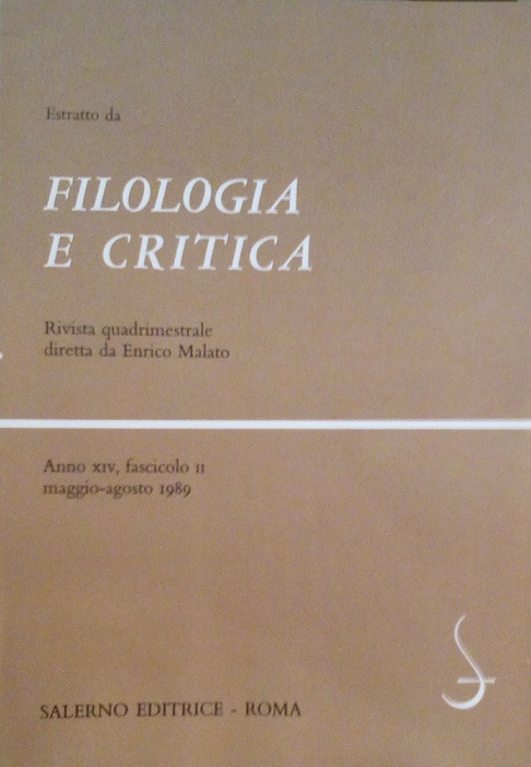 FILOLOGIA E CRITICA - ANNO XIV - 1989