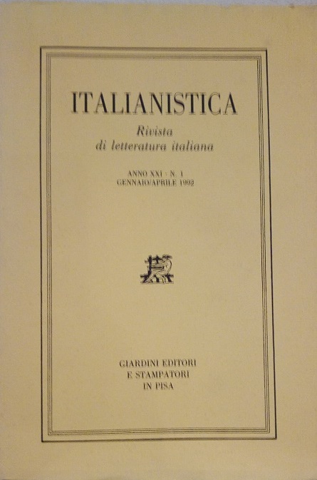 ITALIANISTICA - RIVISTA DI LETTERATURA ITALIANA - ANNO XXI, 1, …