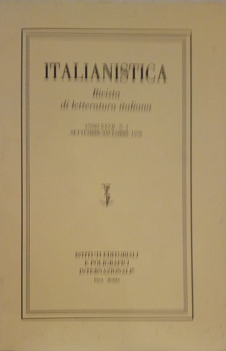 ITALIANISTICA - RIVISTA DI LETTERATURA ITALIANA - ANNO XXVII, 3, …