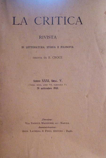 LA CRITICA - RIVISTA DI LETTERATURA, STORIA E FILOSOFIA DIRETTA …