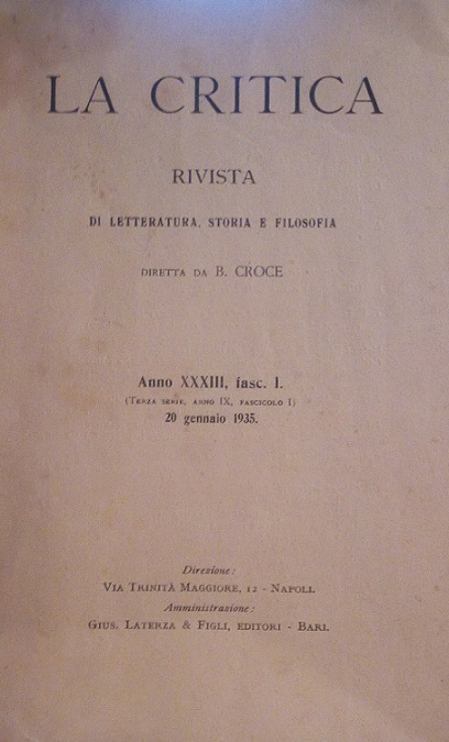 LA CRITICA - RIVISTA DI LETTERATURA, STORIA E FILOSOFIA DIRETTA …