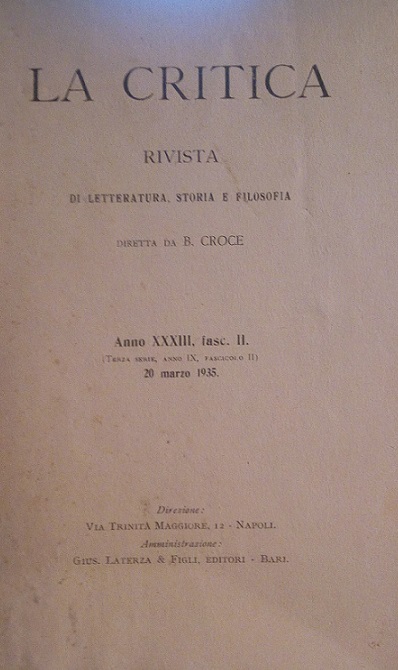 LA CRITICA - RIVISTA DI LETTERATURA, STORIA E FILOSOFIA DIRETTA …