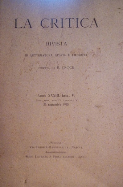 LA CRITICA - RIVISTA DI LETTERATURA, STORIA E FILOSOFIA DIRETTA …