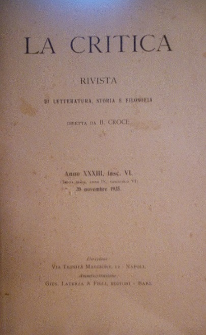 LA CRITICA - RIVISTA DI LETTERATURA, STORIA E FILOSOFIA DIRETTA …
