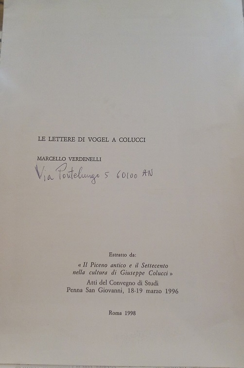 LE LETTERE DI VOGEL A COLUCCI - ESTRATTO DA "IL …