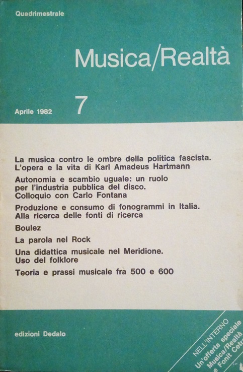 MUSICA/REALTA' - APRILE 1982, NUMERO 7
