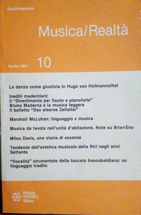 MUSICA/REALTA' - APRILE 1983, NUMERO 10