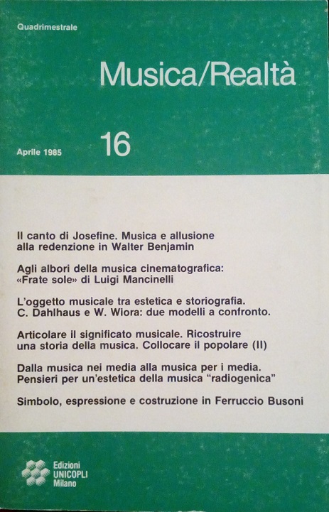 MUSICA/REALTA' - APRILE 1985, NUMERO 16
