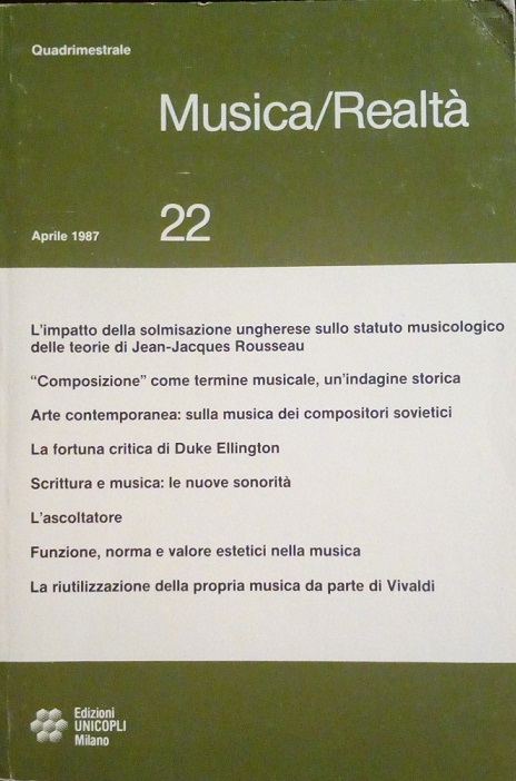 MUSICA/REALTA' - APRILE 1987, NUMERO 22