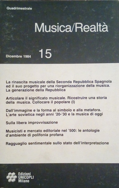 MUSICA/REALTA' - DICEMBRE 1984, NUMERO 15
