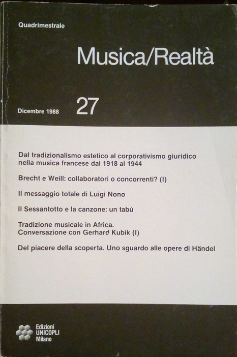 MUSICA/REALTA' - DICEMBRE 1988, NUMERO 27