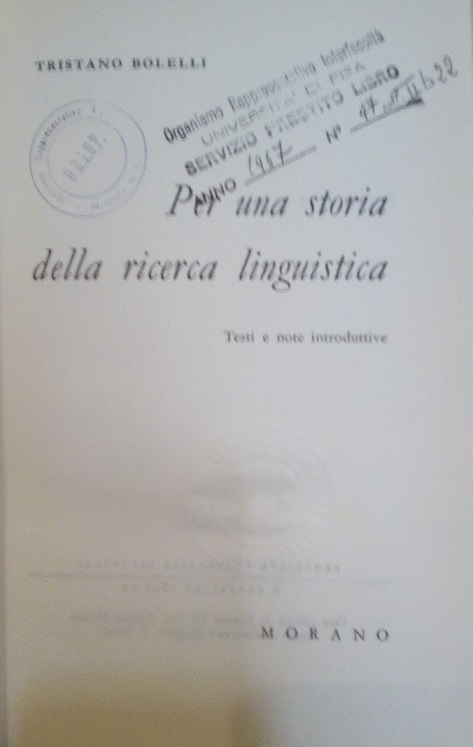 PER UNA STORIA DELLA RICERCA LINGUISTICA