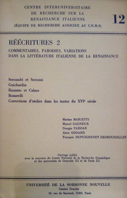 REECRITURES 2 - COMMENTAIRES, PARODIES, VARIATIONS DANS LA LITTERATURE ITALIENNE …