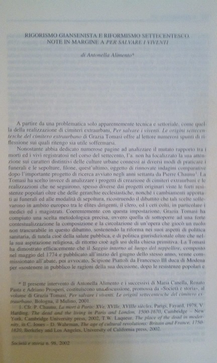 RIGORISMO GIANSENISTA E RIFORMISMO SETTECENTESCO. NOTE A MARGINE A "PER …