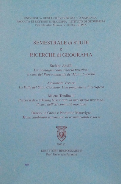 SEMESTRALE DI STUDI E RICERCHE DI GEOGRAFIA - 1/2008