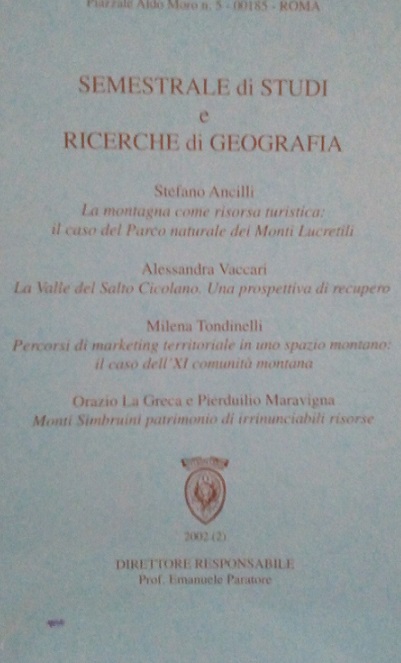 SEMESTRALE DI STUDI E RICERCHE DI GEOGRAFIA - 2/2002