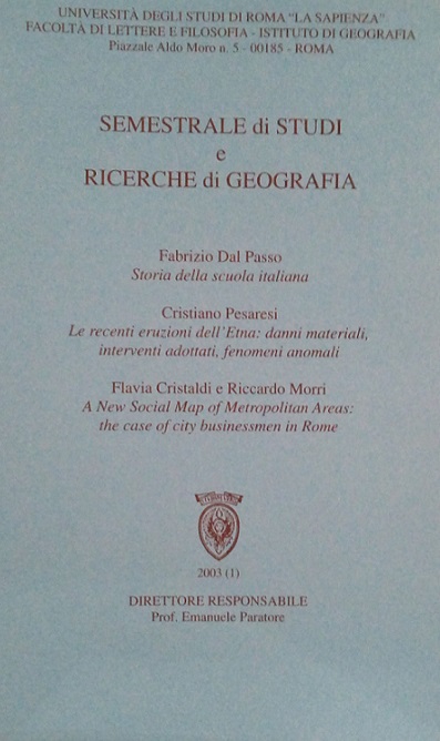 SEMESTRALE DI STUDI E RICERCHE DI GEOGRAFIA 1/2003