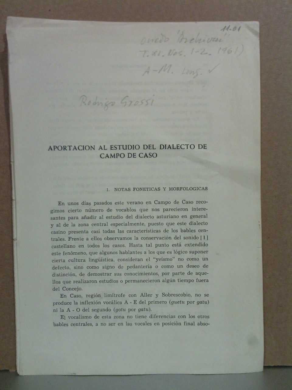 Aportación al estudio del dialecto de Campo de Caso [Asturias]