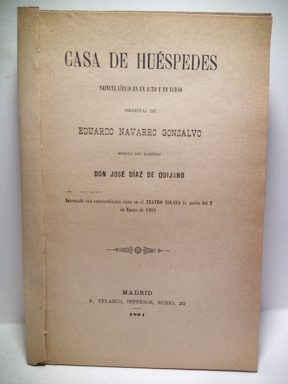 Casa de huéspedes. (Sainete lírico en un acto y en …