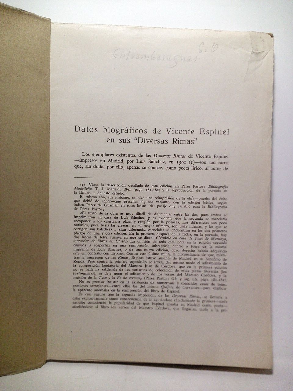 Datos biográficos de Vicente Espinel en sus "Diversas Rimas"