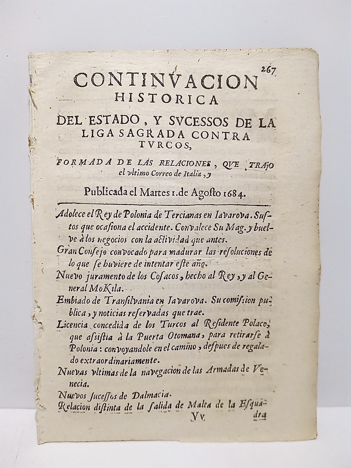 Del Estado, y Sucessos de la Liga Sagrada contra turcos, …