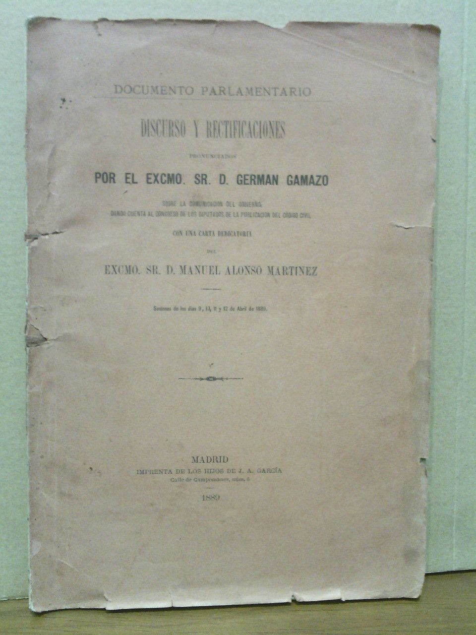 Documento Parlamentario: Discurso y rectificaciones sobre la comunicación del Gobierno …
