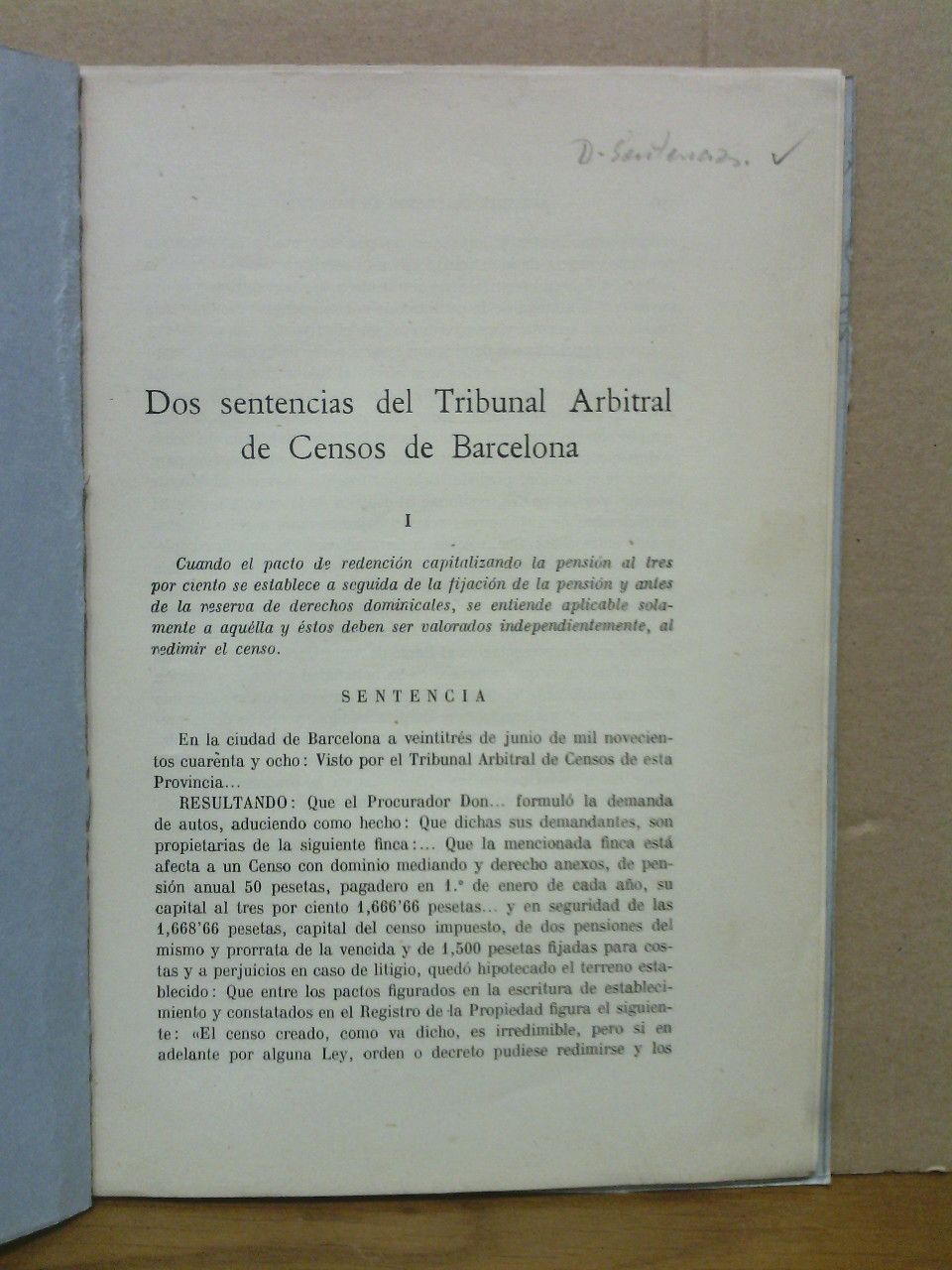 Dos Sentencias del Tribunal Arbitral de Censos de Barcelona