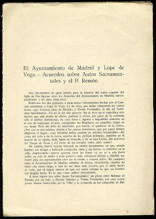 El Ayuntamiento de Madrid y Lope de Vega. Acuerdos sobre …