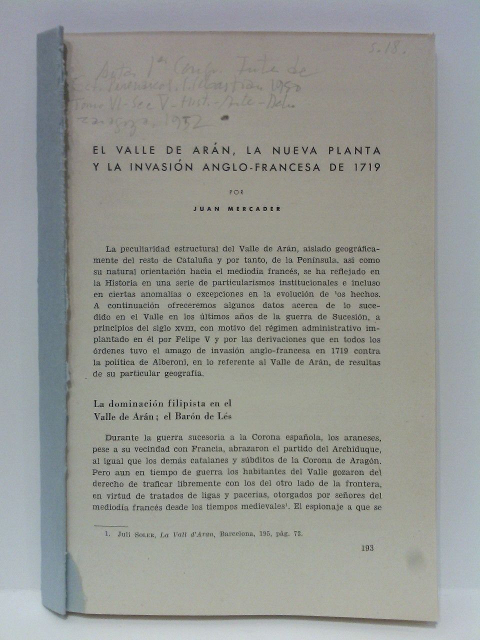 El Valle de Arán, la Nueva Planta y la invasión …