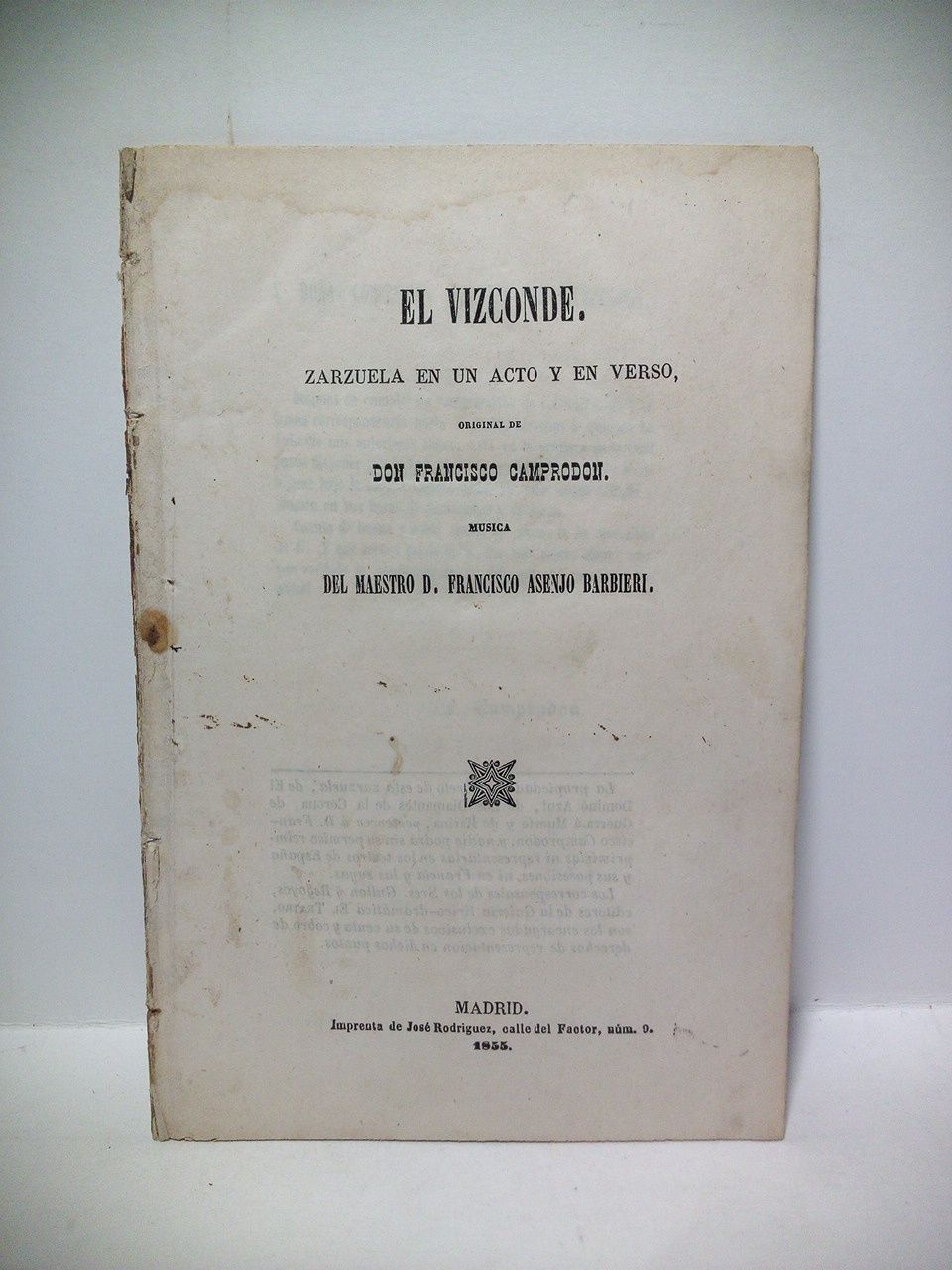 El Vizconde. (Zarzuela en un acto y en verso) / …