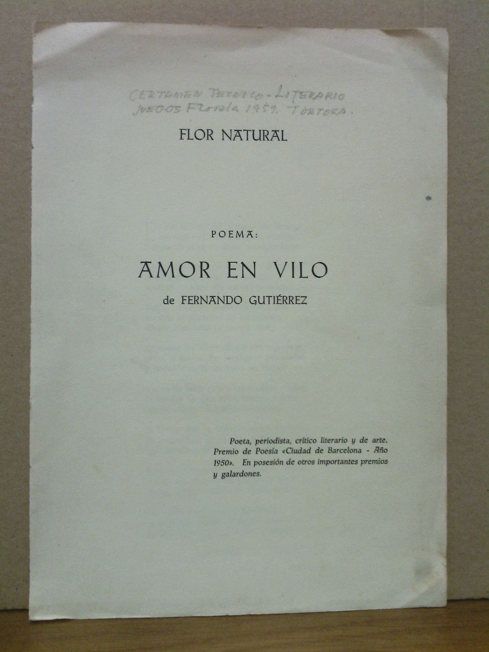 Flor Natural. Poema: AMOR EN VILO
