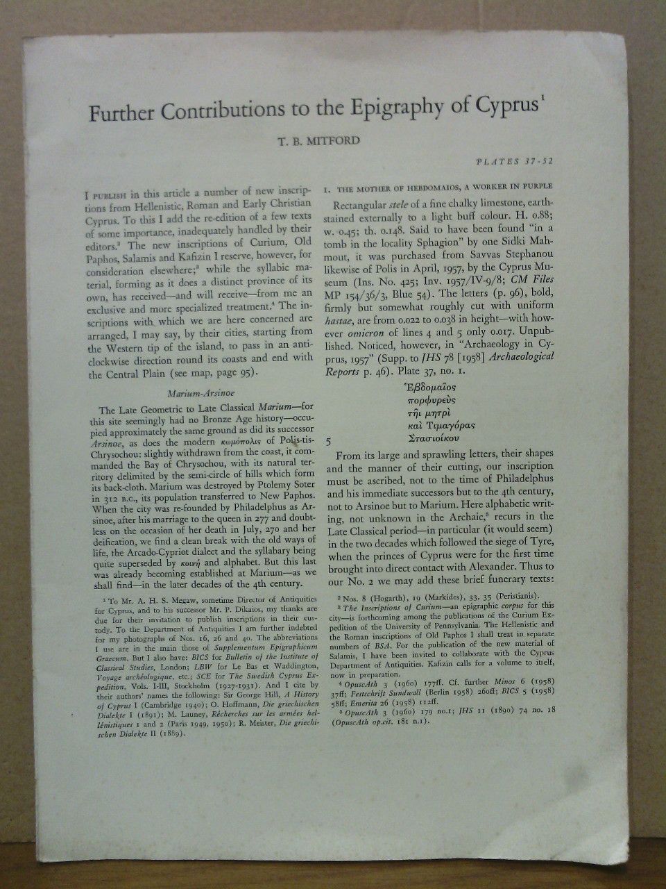 Further Contributions to the Epigraphy of Cyprus (1). (Plates 37 …