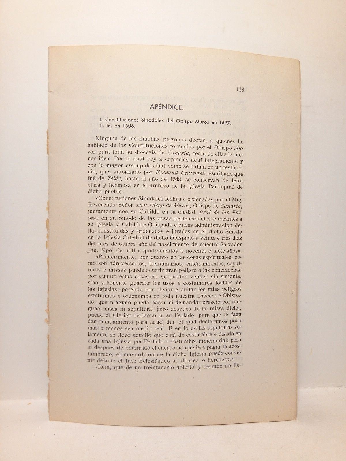 I. Constitudiones Sinodales del Obispo Muros en 1497. II. Idem …