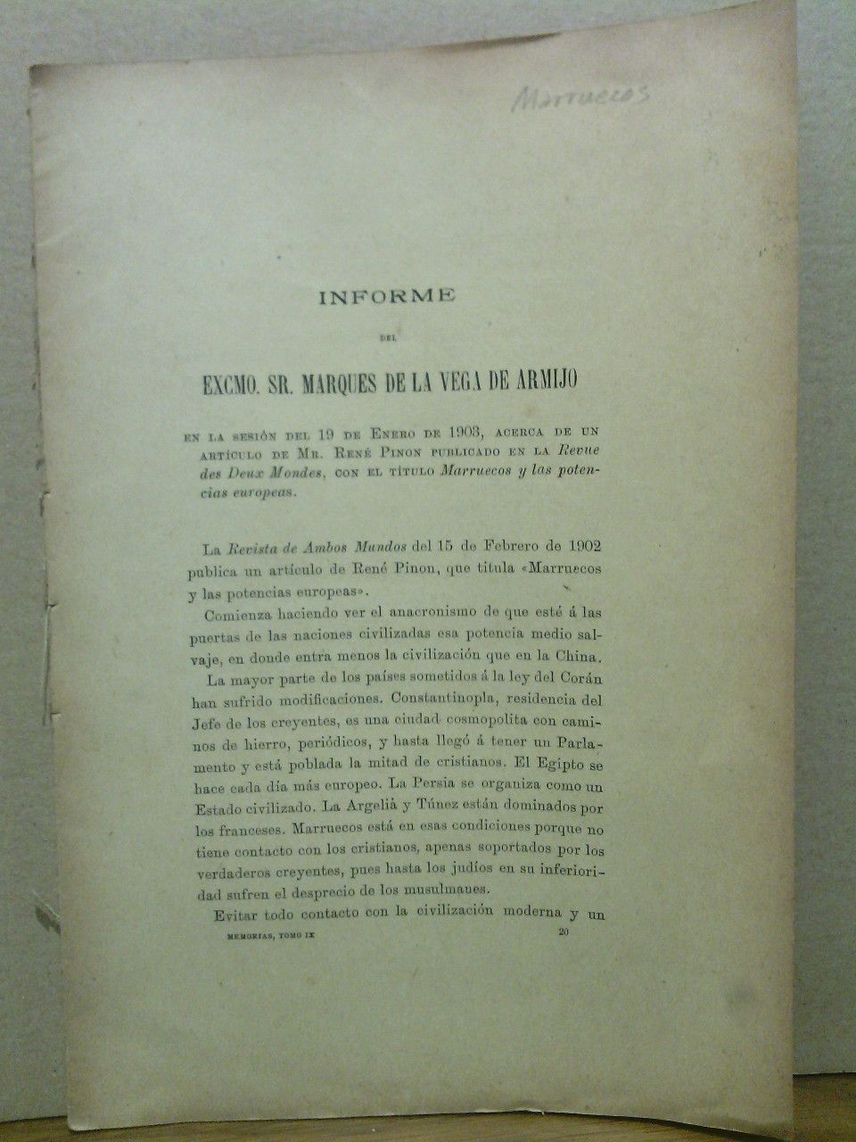 Informe del Sr. Marqués de la Vega de Armijo en …